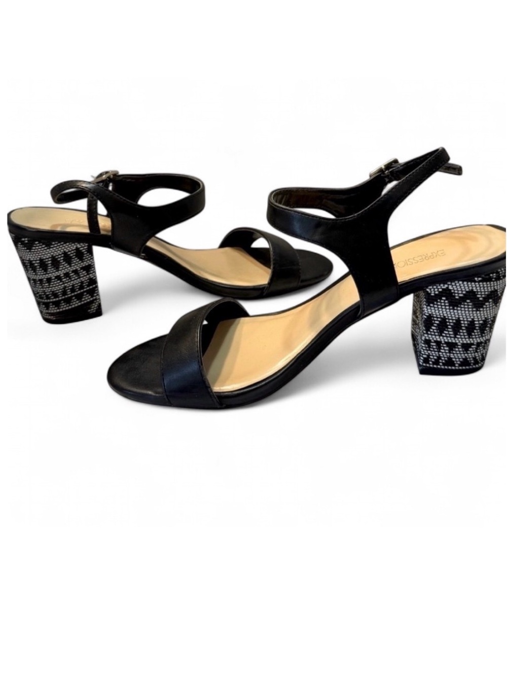 Expression Black Block Heel Sandals Size 8